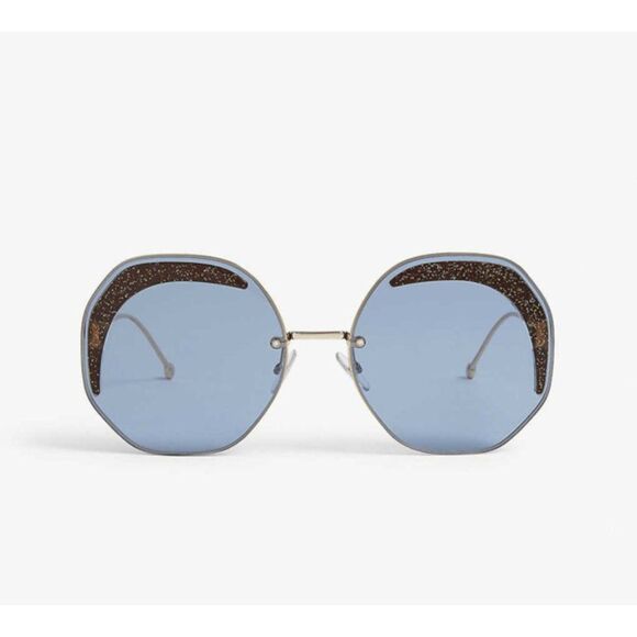 Fendi Blue Gold Ff0358/S Mvu Geometric Women Glass Sunglasses - Picture 2 of 5